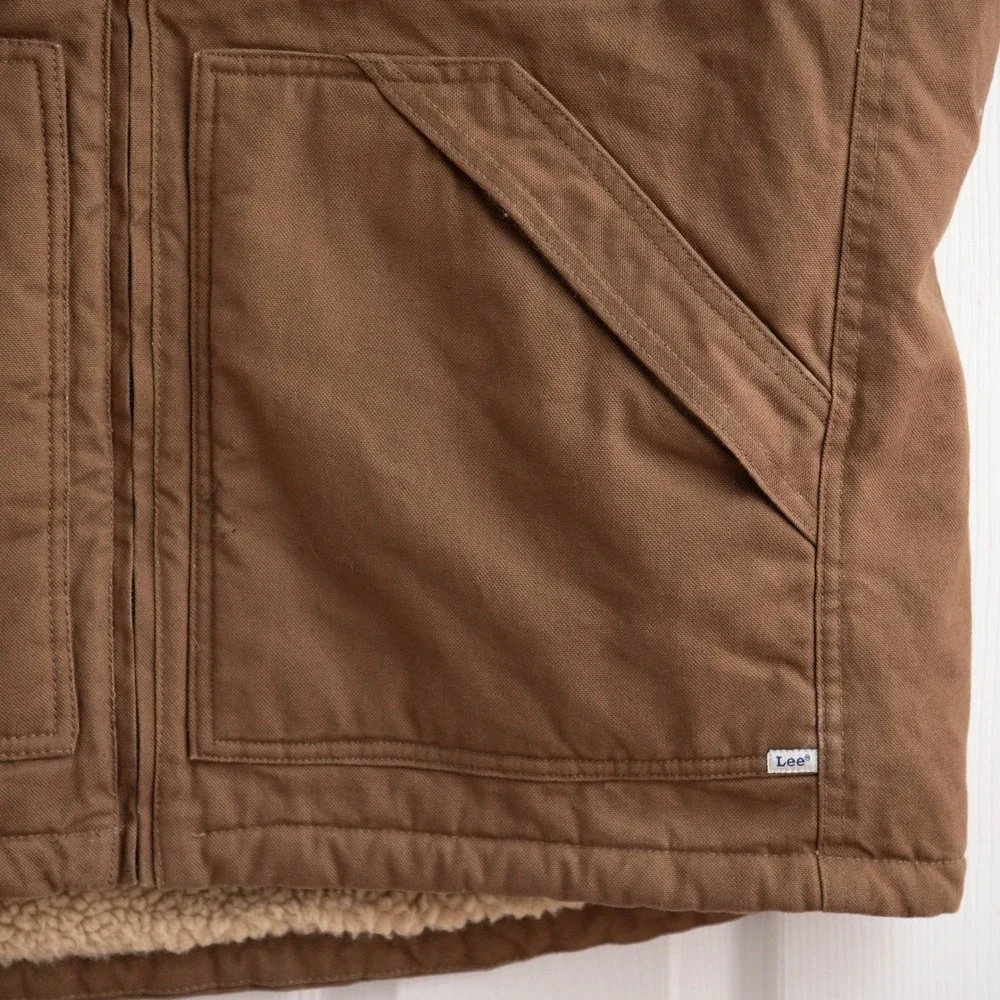 LEE Workwear XL Brown Canvas Carhartt Style Sherpa Lined Utility Duck Vest Tough